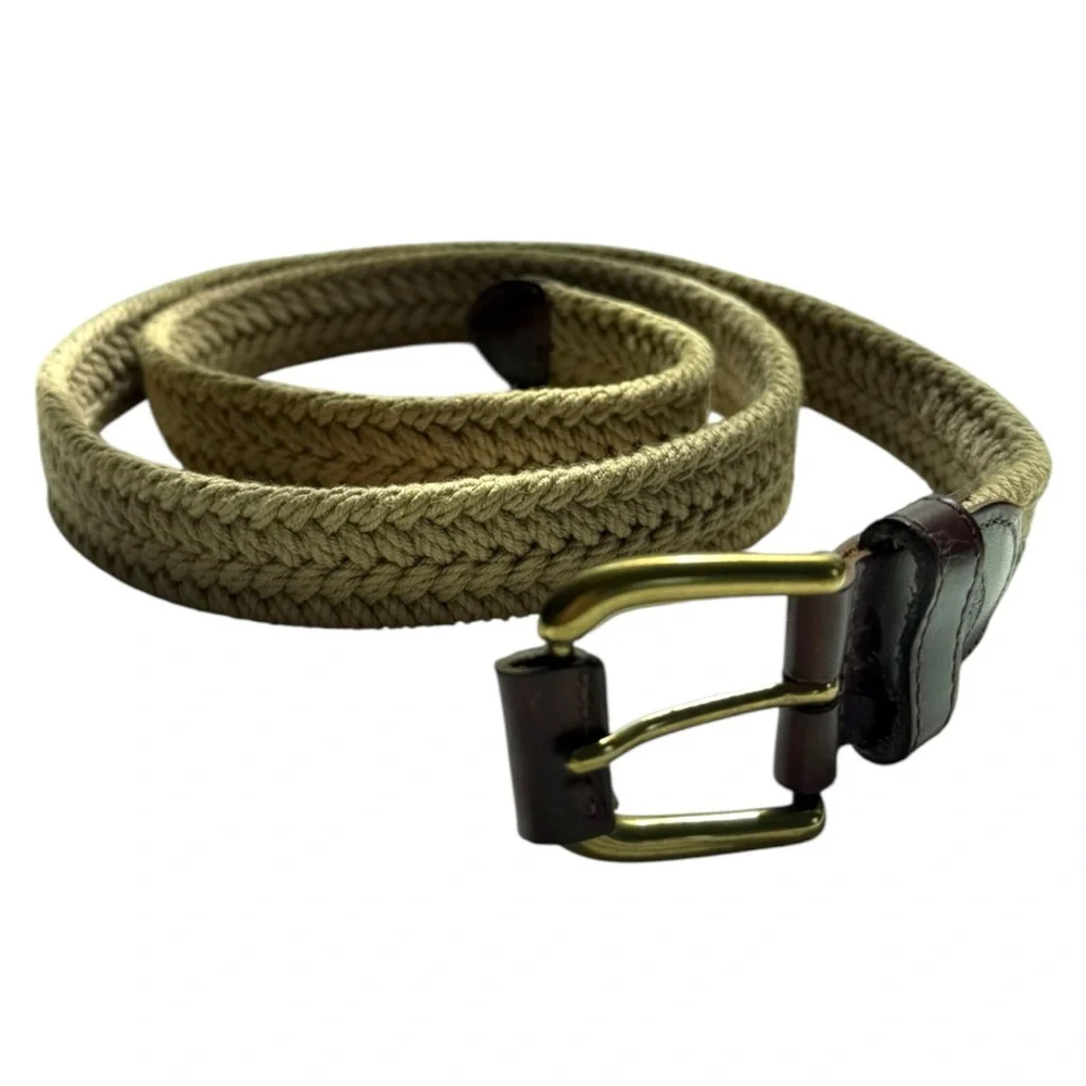 Dockers Olive Green Woven Belt with Brass-Tone Buckle
